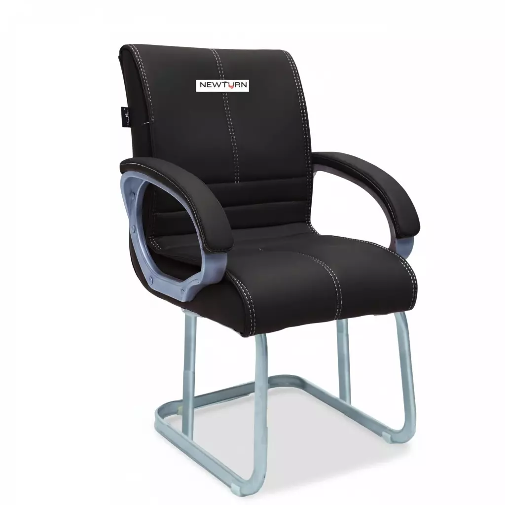 NEWTURN Thanos Revolving Mid Back Office Cushion Visitor Fixed Chair Arm Rest Synthetic Leather Black for Office, Home & School Use