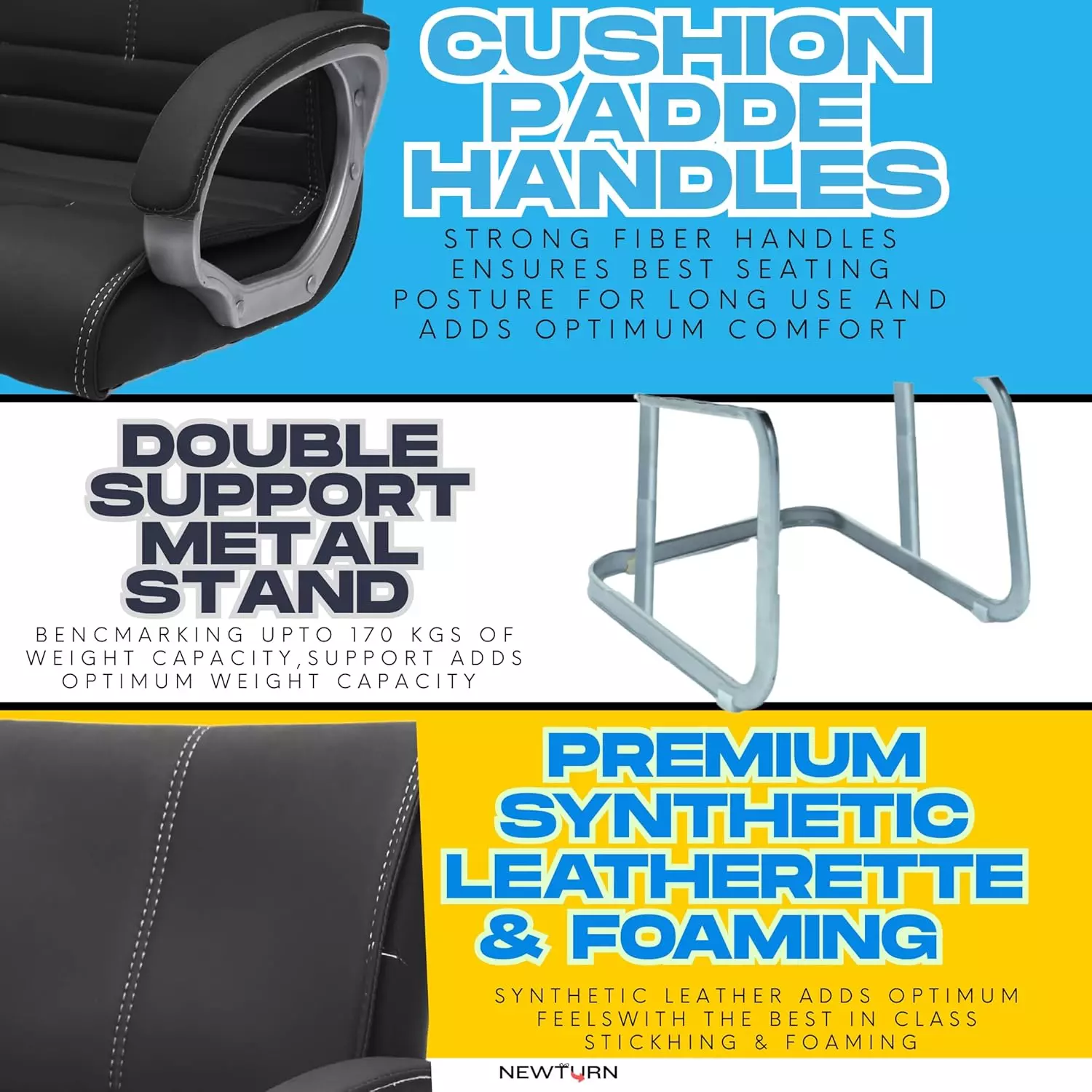 NEWTURN Thanos Revolving Mid Back Office Cushion Visitor Fixed Chair Arm Rest Synthetic Leather Black for Office, Home & School Use