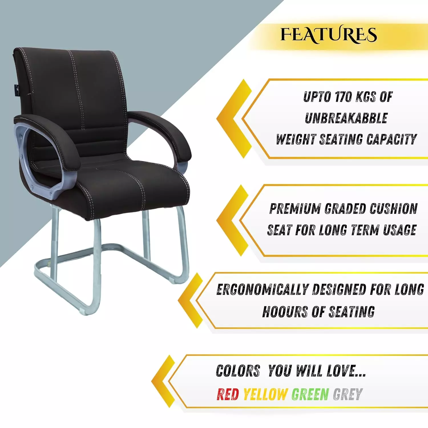 NEWTURN Thanos Revolving Mid Back Office Cushion Visitor Fixed Chair Arm Rest Synthetic Leather Black for Office, Home & School Use