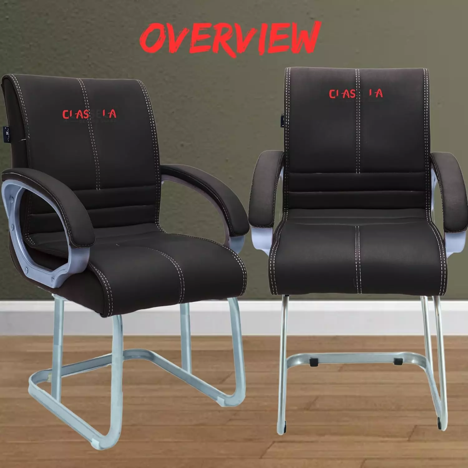 NEWTURN Thanos Revolving Mid Back Office Cushion Visitor Fixed Chair Arm Rest Synthetic Leather Black for Office, Home & School Use