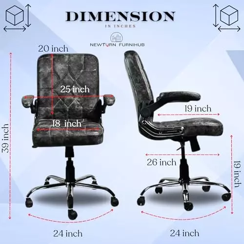 NEWTURN Maxson Revolving Office Chair Mid Back With Cushion 19x19 inch Faux Leather Material 5 Wheel Solid Black
