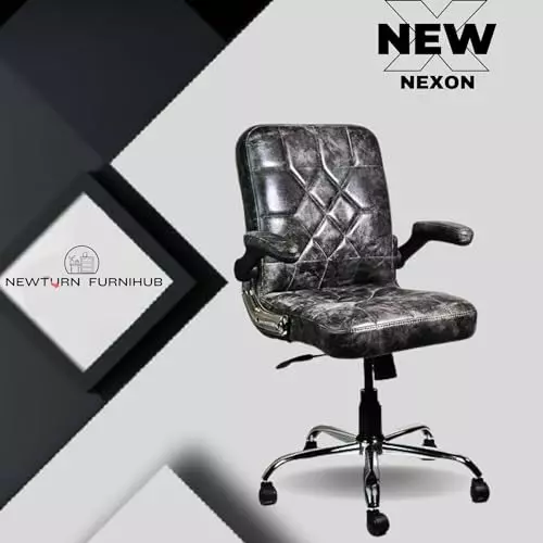 NEWTURN Maxson Revolving Office Chair Mid Back With Cushion 19x19 inch Faux Leather Material 5 Wheel Solid Black