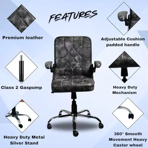 NEWTURN Maxson Revolving Office Chair Mid Back With Cushion 19x19 inch Faux Leather Material 5 Wheel Solid Black