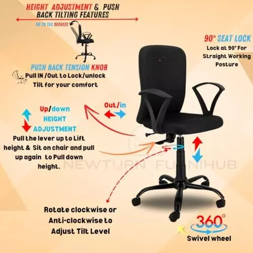 NEWTURN Zebra Office Executive Chair Mid Back Standard Size Synthetic Fiber Material 5 Wheel Revolving Chair Black