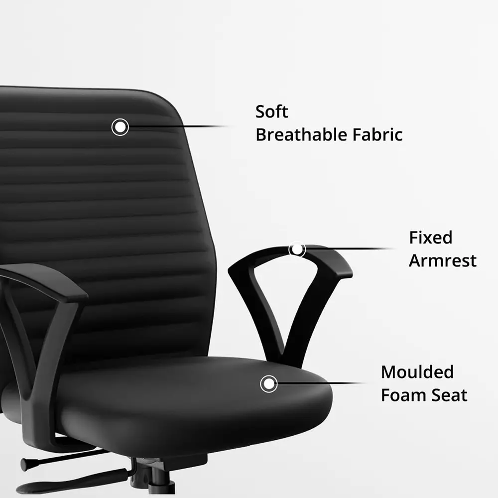 Vergo Office Chair Axis MB Mid Back Black for WFH/Study/Computer Desk with Fixed Armrest