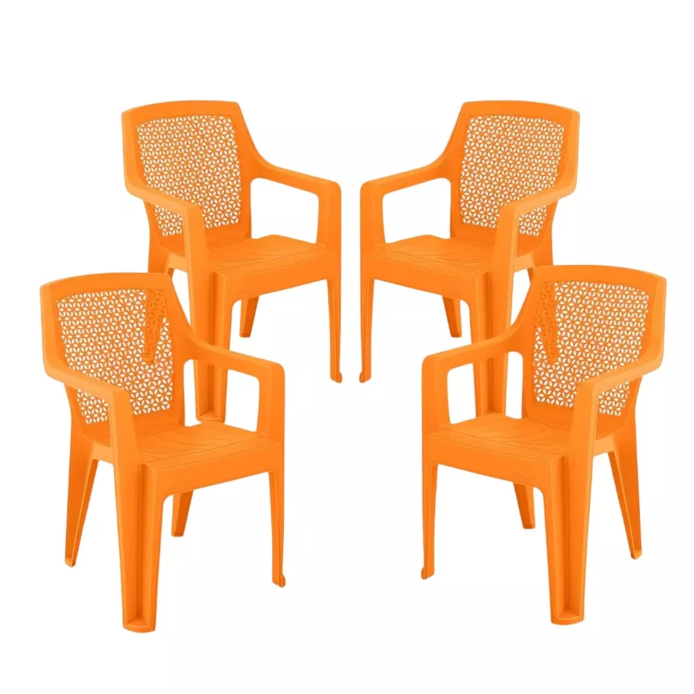 Maharaja Matt Pattern Plastic Chairs Up to 200 Kg Weight Capacity Orange, Dollar 503 (Pack of 4 Pcs)