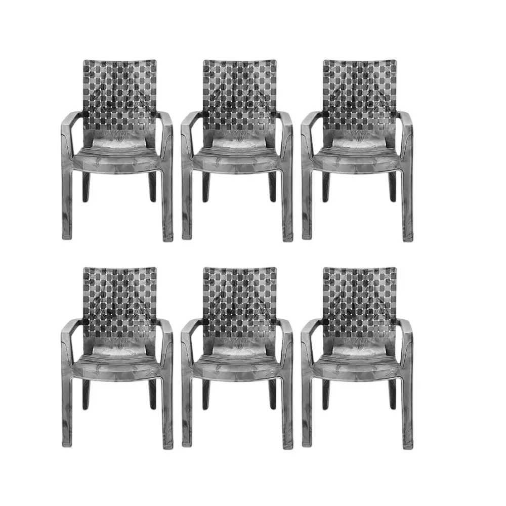 Maharaja Heavy Duty Plastic Chairs Up to 200 Kg Weight Capacity with Arm Rest, Silver (Pack of 6 Pcs)