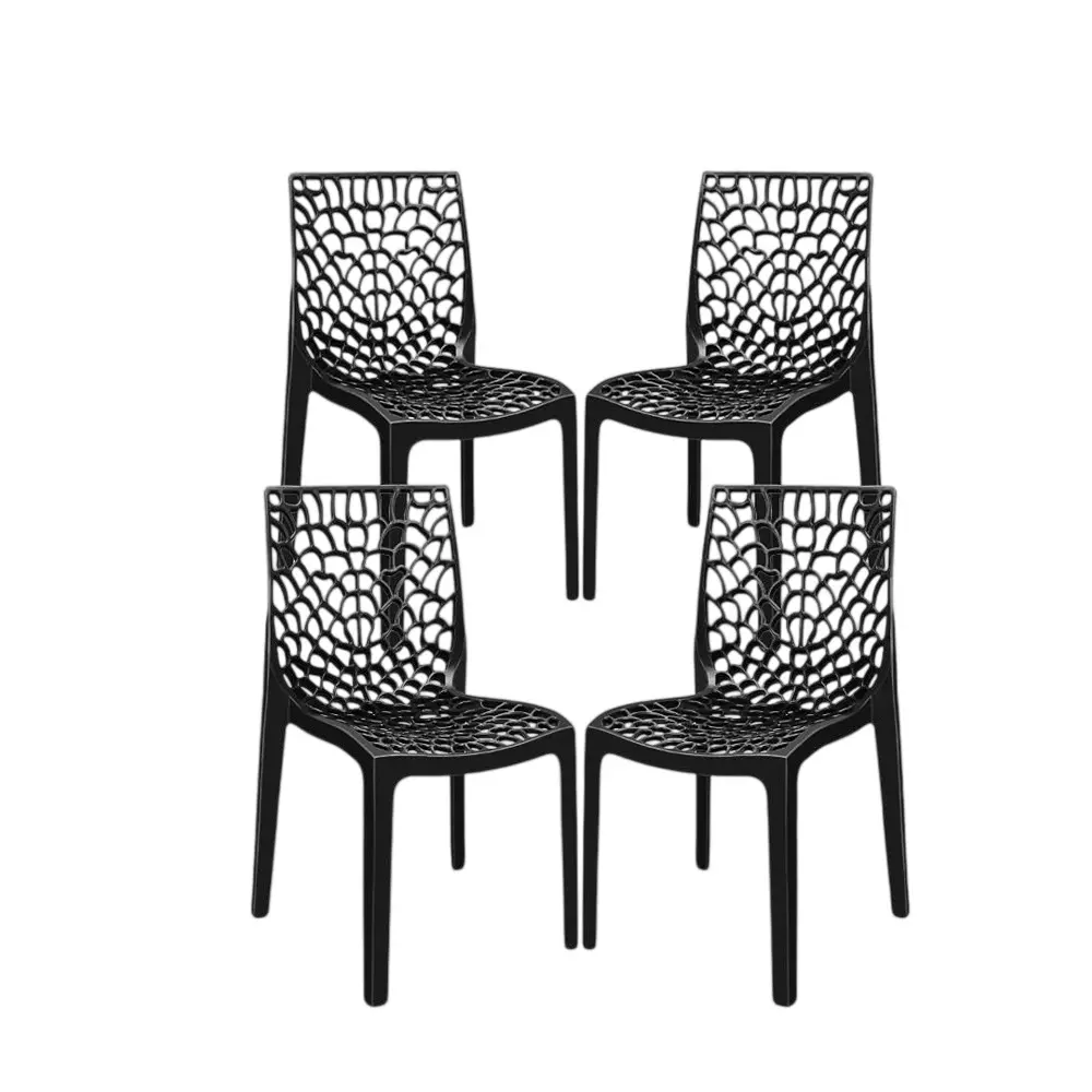 Maharaja Wave Plastic Chairs Armless Strong and Sturdy Structure, Black (Pack of 4 Pcs)