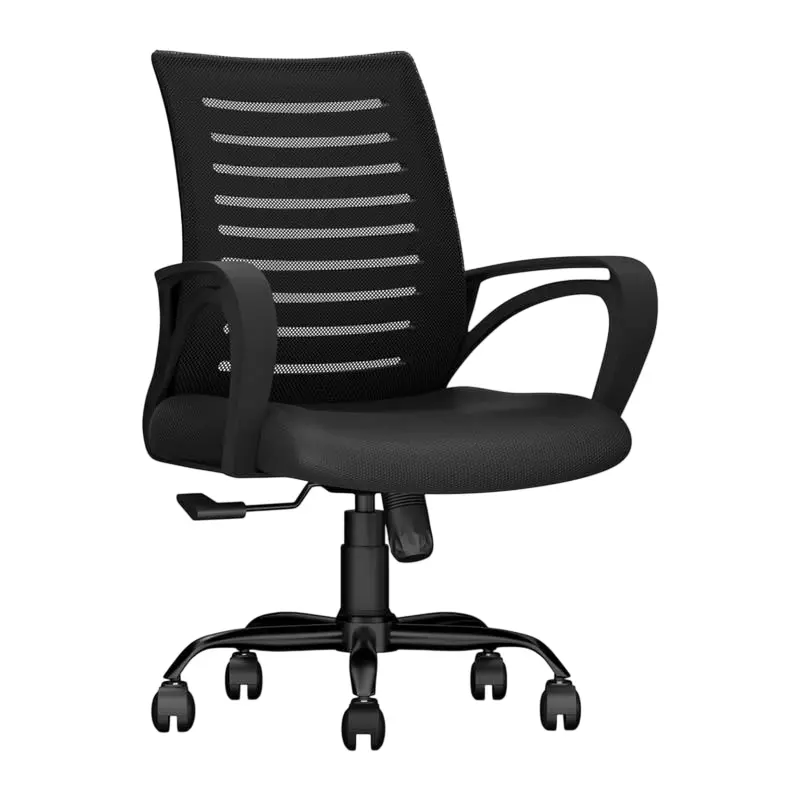 RoarWood Office Chair Ergonomic Medium Back Seat Height Adjustable Revolving with Heavy Duty Metal Base, Black