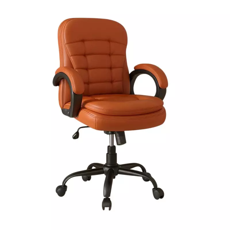 ZIDLE Gamma Mid Back Office Chair Tan Brown Faux Leather with 360° Swivel, Height Adjustment & Metal Chrome Base