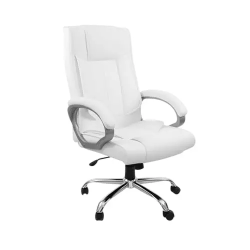 Activa Kylie Ergonomic Boss Chair with Padded Seat & Arm Rest High Back Premium Leatherette & PU Foam White for Home, Gaming & Office Use