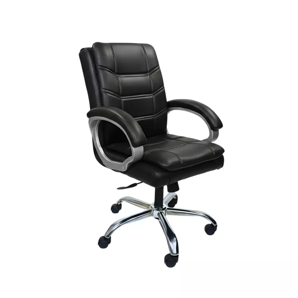 Activa Star Ergonomic Executive Revolving Office Chair with Arm Rest Medium Back Carbon Steel, Leather Black for Home & Office Use
