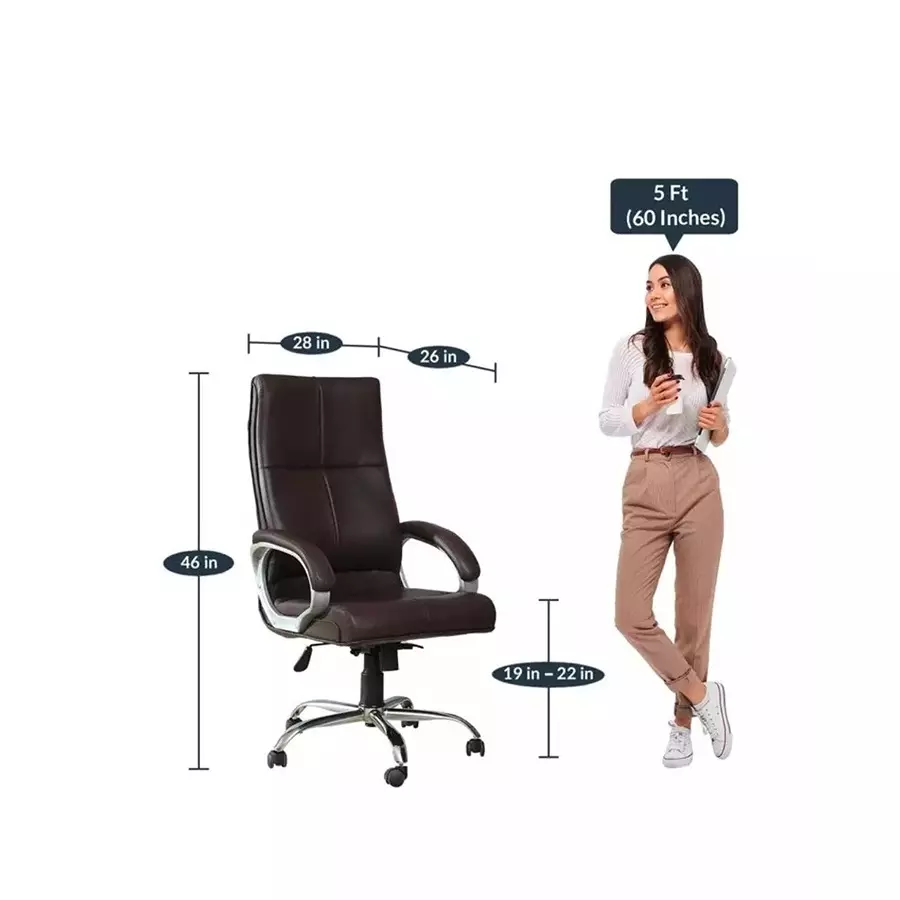 Ib basics High Back Leatherette Office Revolving Chair/Manager Chair Brown, ER25