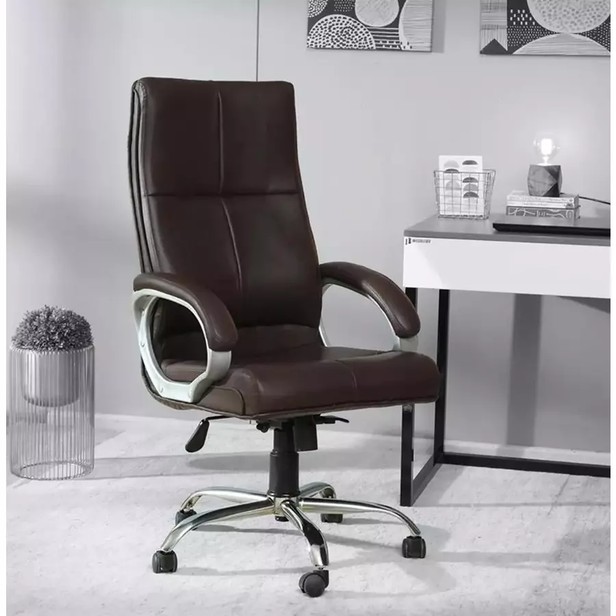 Ib basics High Back Leatherette Office Revolving Chair/Manager Chair Brown, ER25