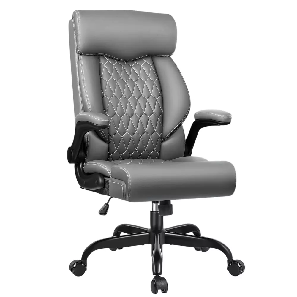 CHAIRTECH High Back Executive Office Chair with Steel Base Light Leatherette Grey for Office & Professional Use
