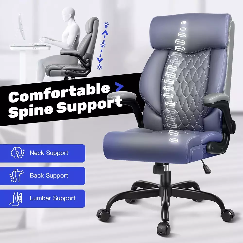 CHAIRTECH High Back Executive Office Chair with Steel Base Light Leatherette Grey for Office & Professional Use