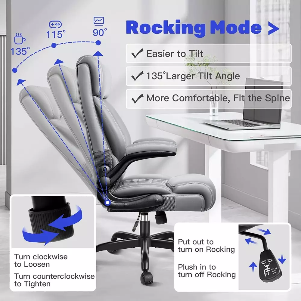 CHAIRTECH High Back Executive Office Chair with Steel Base Light Leatherette Grey for Office & Professional Use