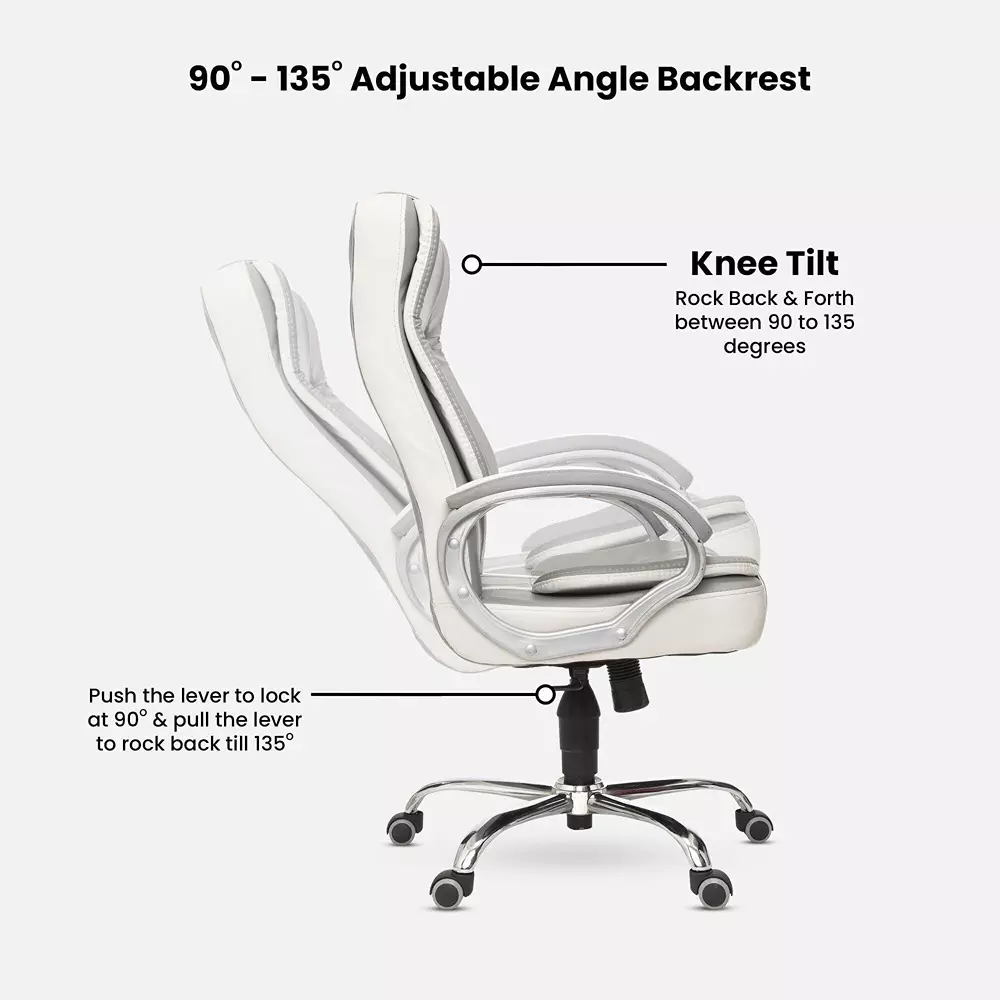 CHAIRTECH High Back Office Executive Chair Leatherette Grey & White for Office & Professional Use