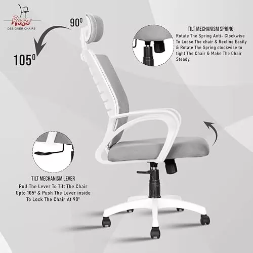 Rose Elite Ergonomic Office Chair High Back White & Grey India