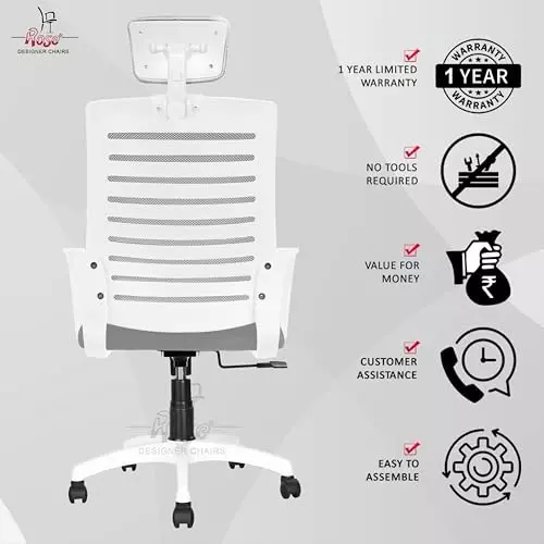 Rose Elite Ergonomic Office Chair High Back White & Grey India