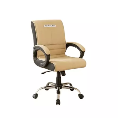 NEWTURN Maxson Revolving Mid Back Arm Rest Office Chair Soft Jute Sweat-Free Fabric Cream-Black Chrome Finish for Office, Home & School Use