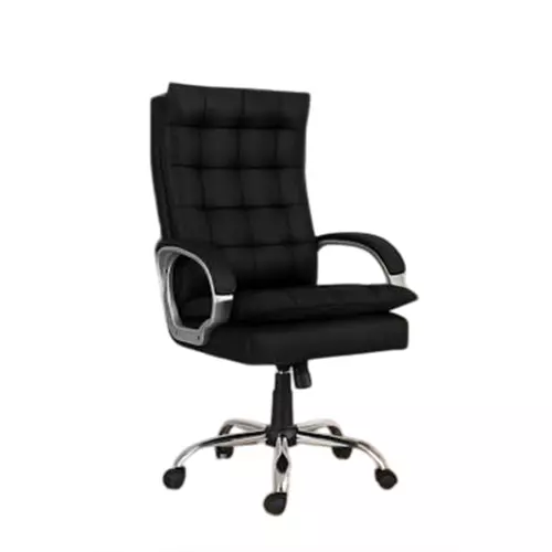 NEWTURN Boxer Boss Revolving High Back Arm Rest Office Chair Premium Leather Black Metal Chrome Finish for Office, Home & School Use