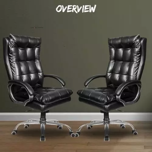 NEWTURN Boxer Boss Revolving High Back Arm Rest Office Chair Premium Leather Black Metal Chrome Finish for Office, Home & School Use