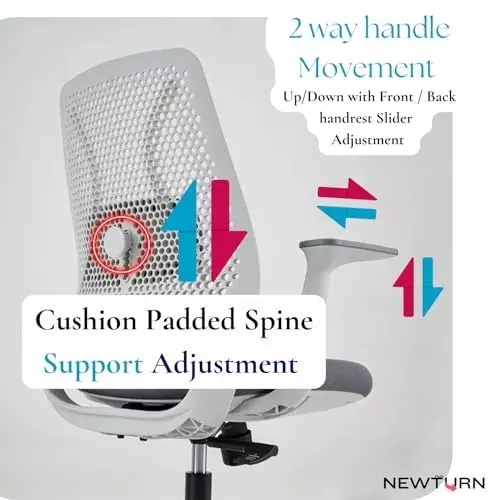 NEWTURN Cosmos Revolving ‎Ultra Mid back Arm Rest Office Chair Fabric Mesh & Plastic White-Grey Chrome Finish for Office, Home & School Use