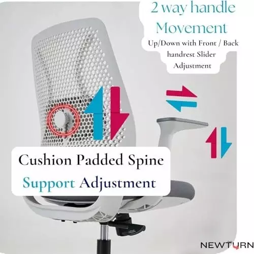 NEWTURN Cosmos Revolving ‎Ultra Mid back Arm Rest Office Chair Fabric Mesh & Plastic White-Grey Chrome Finish for Office, Home & School Use