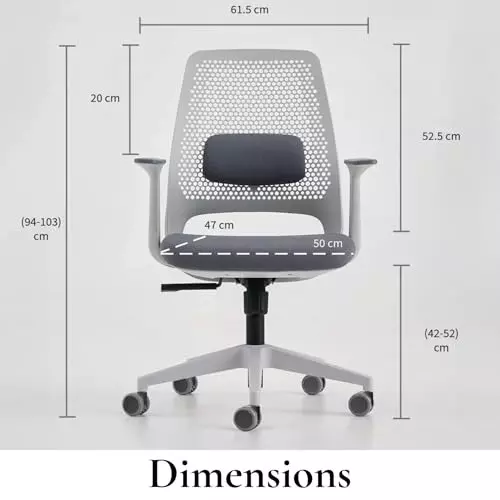 NEWTURN Cosmos Revolving ‎Ultra Mid back Arm Rest Office Chair Fabric Mesh & Plastic White-Grey Chrome Finish for Office, Home & School Use