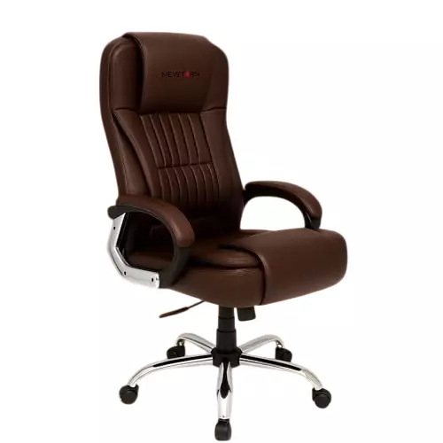 NEWTURN Dragon Revolving High Back Arm Rest Office Chair Premium Leatherette Brown Chrome Finish for Office, Home & School Use