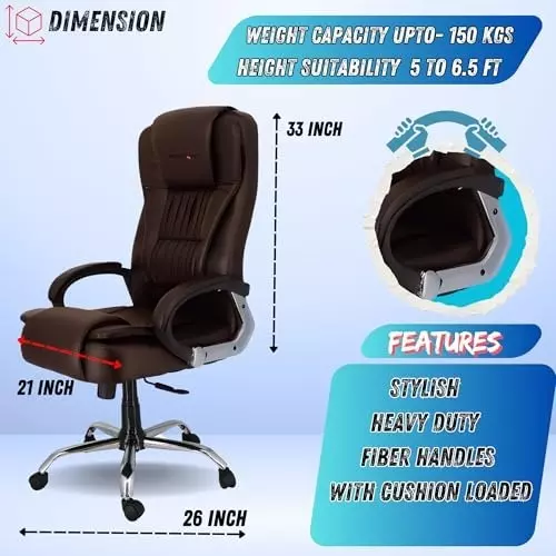 NEWTURN Dragon Revolving High Back Arm Rest Office Chair Premium Leatherette Brown Chrome Finish for Office, Home & School Use