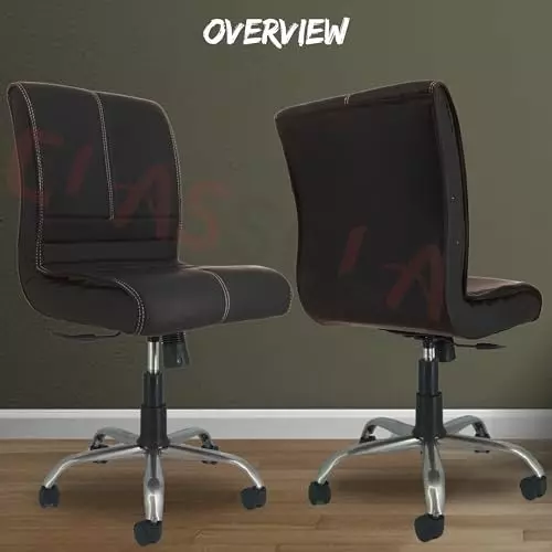 NEWTURN Maxson Revolving TILT Pushback Mid Back Armless Office Chair Premium Leather Black Rexine for Office, Home & School Use