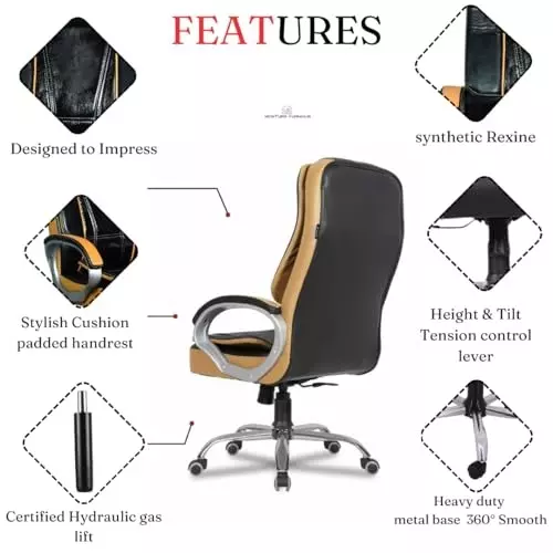 NEWTURN Creta Boss Office Chair High Back Standard Size Metal Material 5 Wheel Revolving Black & Yellow