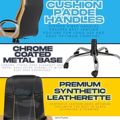 NEWTURN Creta Boss Office Chair High Back Standard Size Metal Material 5 Wheel Revolving Black & Yellow