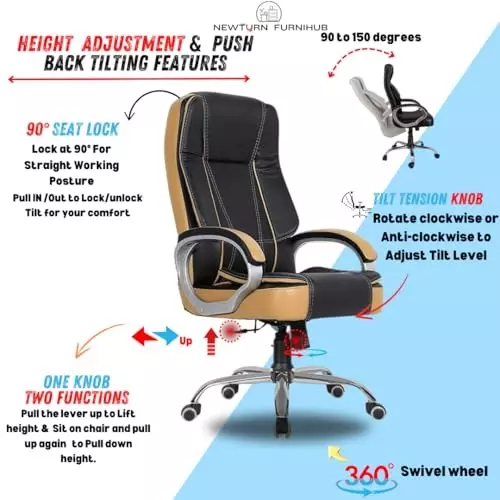 NEWTURN Creta Boss Office Chair High Back Standard Size Metal Material 5 Wheel Revolving Black & Yellow