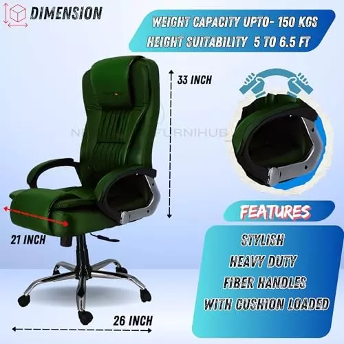 NEWTURN Dragon Revolving Chair High Back Standard Size Metal Material 5 Wheel Revolving Premiun Green