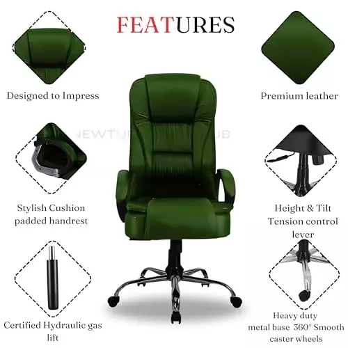 NEWTURN Dragon Revolving Chair High Back Standard Size Metal Material 5 Wheel Revolving Premiun Green