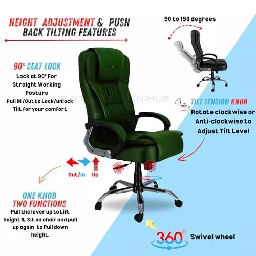 NEWTURN Dragon Revolving Chair High Back Standard Size Metal Material 5 Wheel Revolving Premiun Green