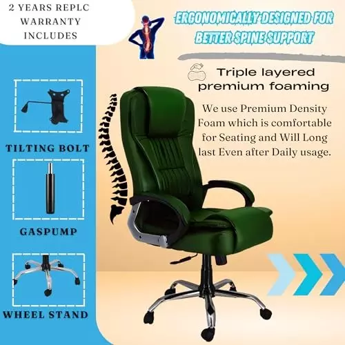 NEWTURN Dragon Revolving Chair High Back Standard Size Metal Material 5 Wheel Revolving Premiun Green