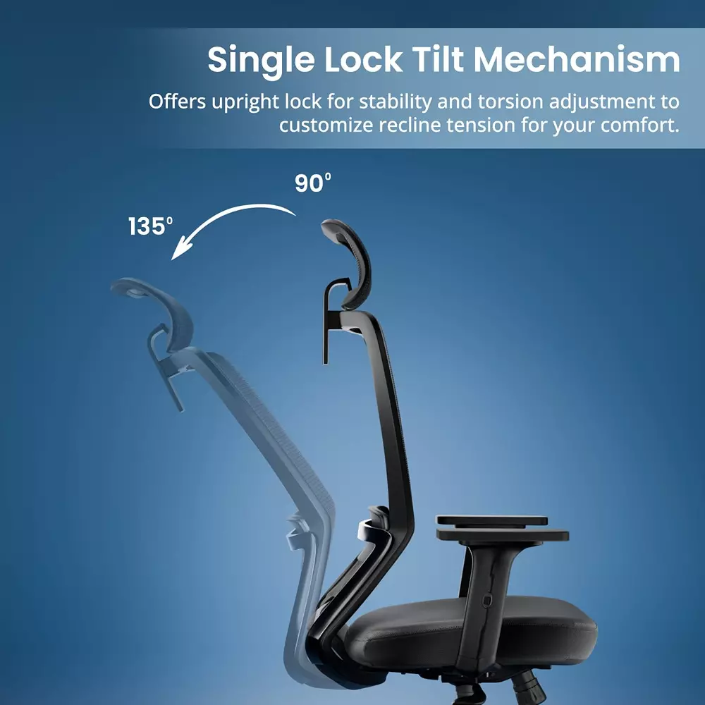 Vergo Office Chair Inspire HB High Back Black for WFH/Study/Computer Desk with Adjustable Armrests