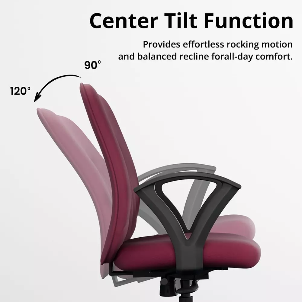 Vergo Office Chair Nova MB Mid Back Maroon for WFH/Study/Computer Desk with Fixed Armrest