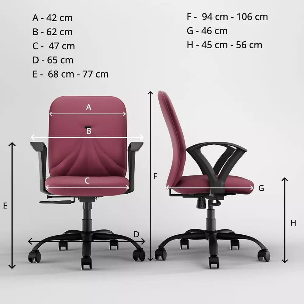 Vergo Office Chair Nova MB Mid Back Maroon for WFH/Study/Computer Desk with Fixed Armrest