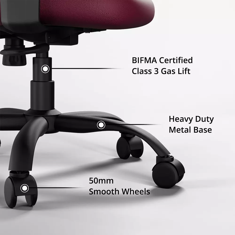Vergo Office Chair Nova MB Mid Back Maroon for WFH/Study/Computer Desk with Fixed Armrest