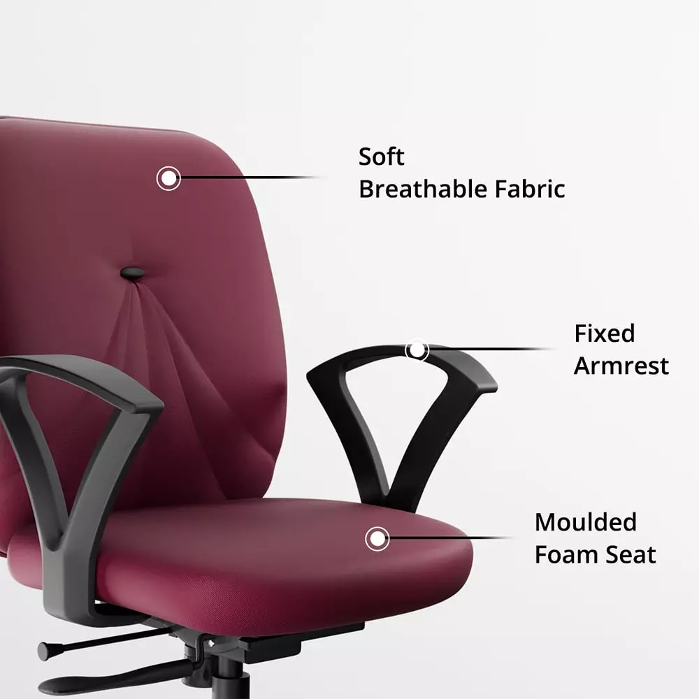 Vergo Office Chair Nova MB Mid Back Maroon for WFH/Study/Computer Desk with Fixed Armrest