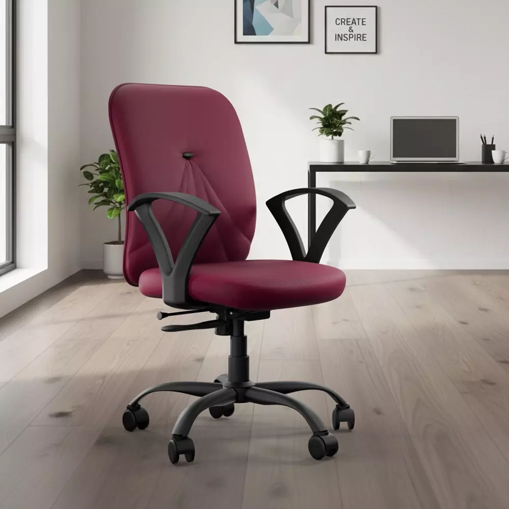Vergo Office Chair Nova MB Mid Back Maroon for WFH/Study/Computer Desk with Fixed Armrest