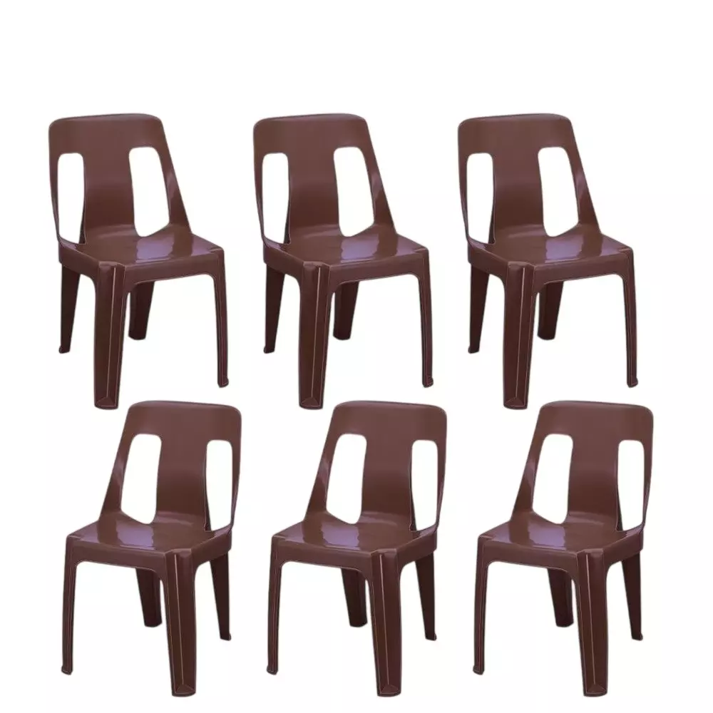 Maharaja Bahubali Stylish Heavy Duty Plastic Chairs Stackable & Armless 53x44x79 cm, Brown (Pack of 6 Pcs)