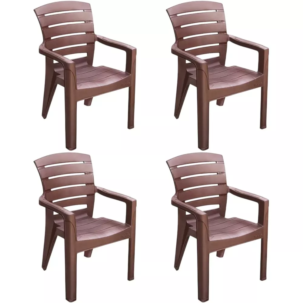 Maharaja Heavy Duty Plastic Chairs Matt Pattern Up to 200 Kg Weight Capacity N-Brown, Singham-101 (Pack of 4 Pcs)