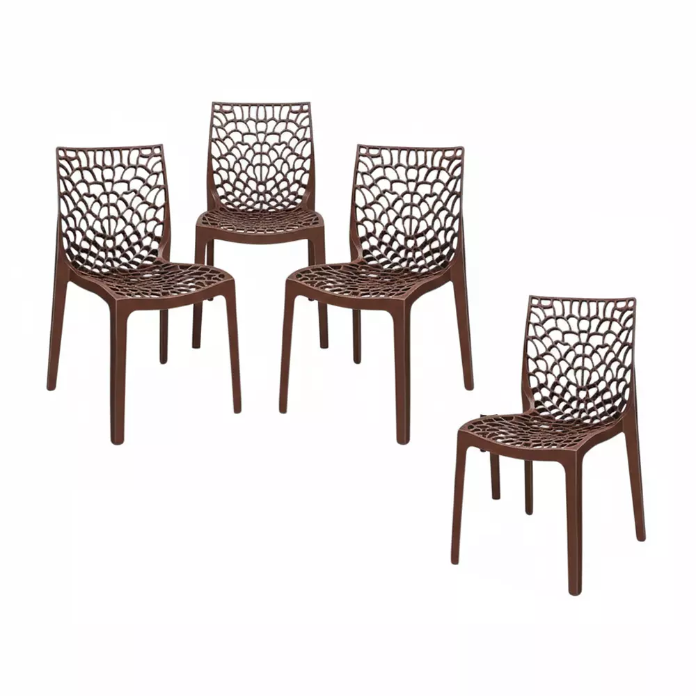 Maharaja Wave Plastic Chairs Armless Strong and Sturdy Structure, Brown (Pack of 4 Pcs)