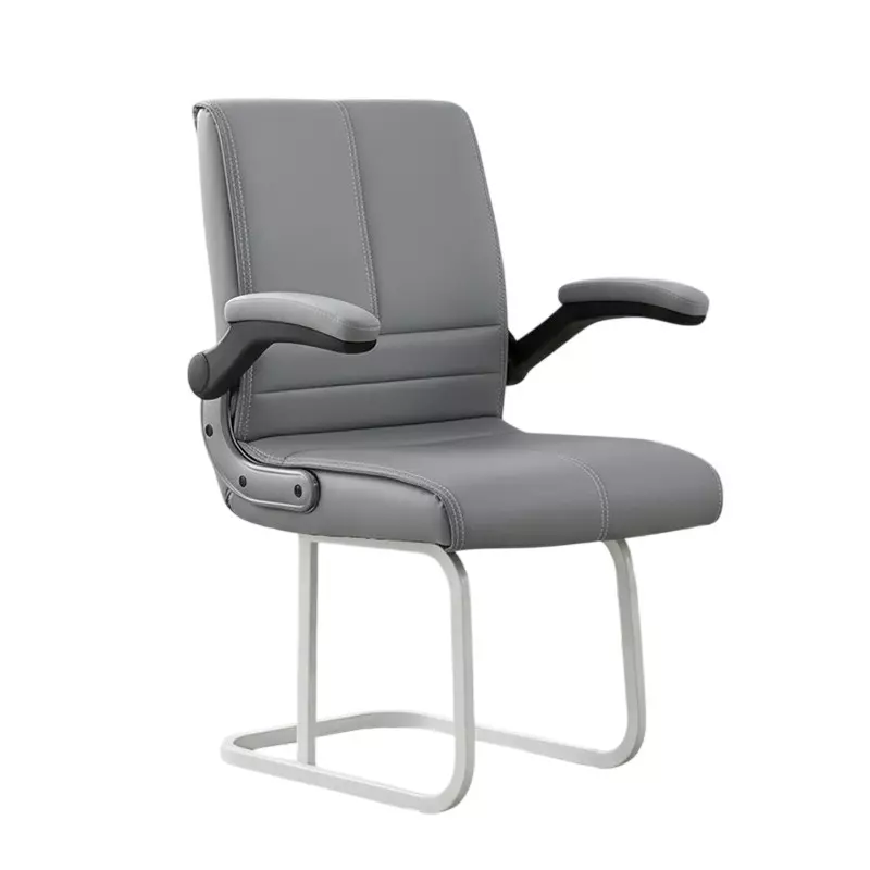 Maxson Office Visitor Waiting Client Chair With Flip Up Handles & Double Support Legs, 150 Kg Weight Capacity & Synthetic Leather Upholstery, Grey